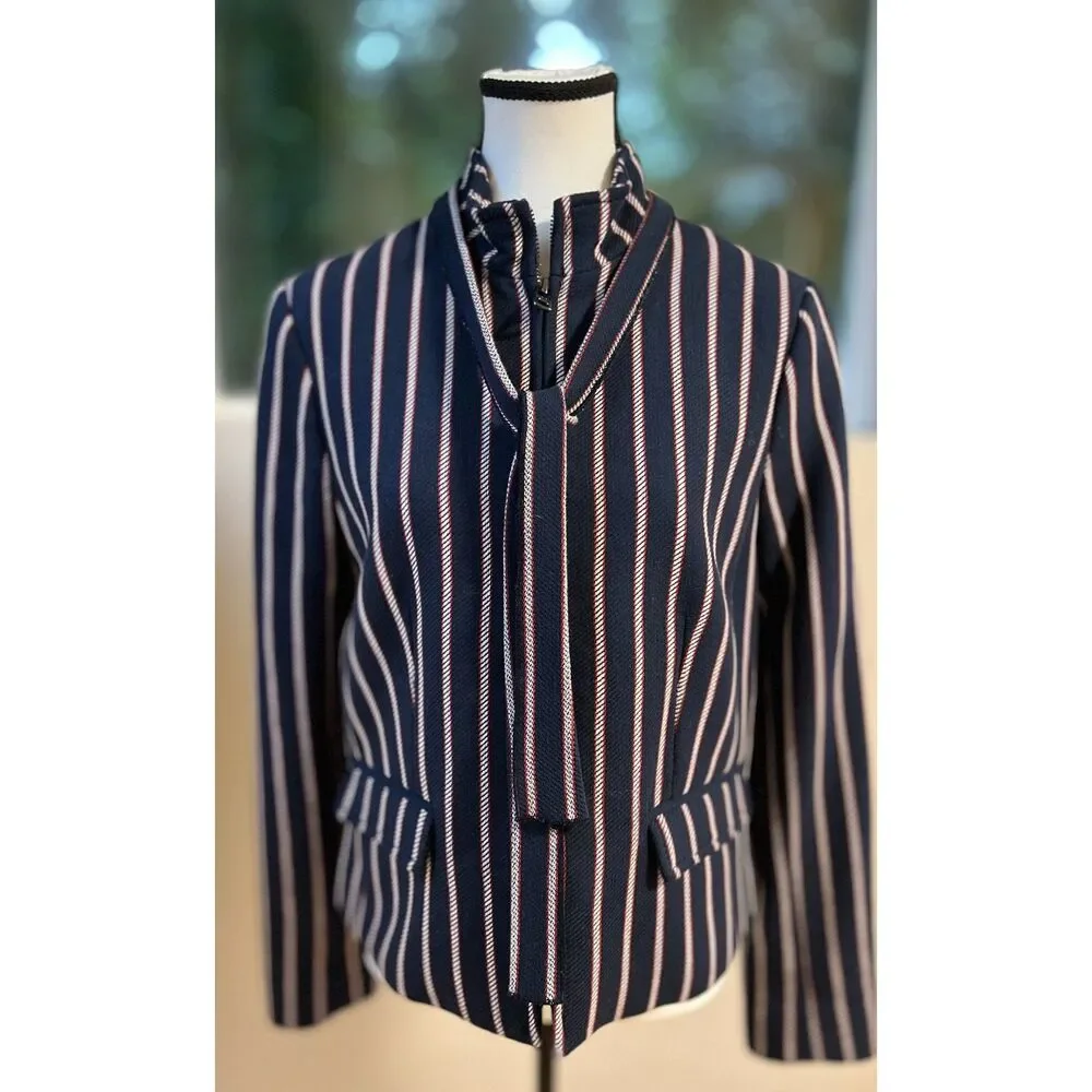 Banana Republic red, white and navy stripe jacket with bow tie. Size 8.